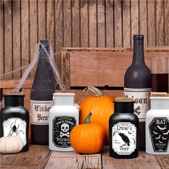 Halloween Decorations Indoor, 4 Potion Bottle with Cork, 12PCS Label Halloween - Picture 1 of 7